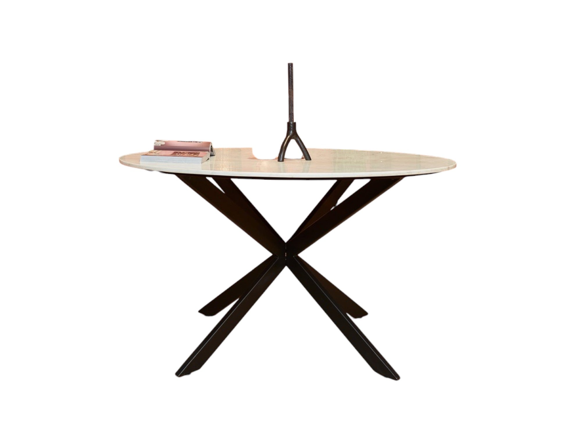 Esstisch Noire Ø130x76 cm – Runder Esstisch mit weißer Marmorplatte & schwarzem Metallgestell