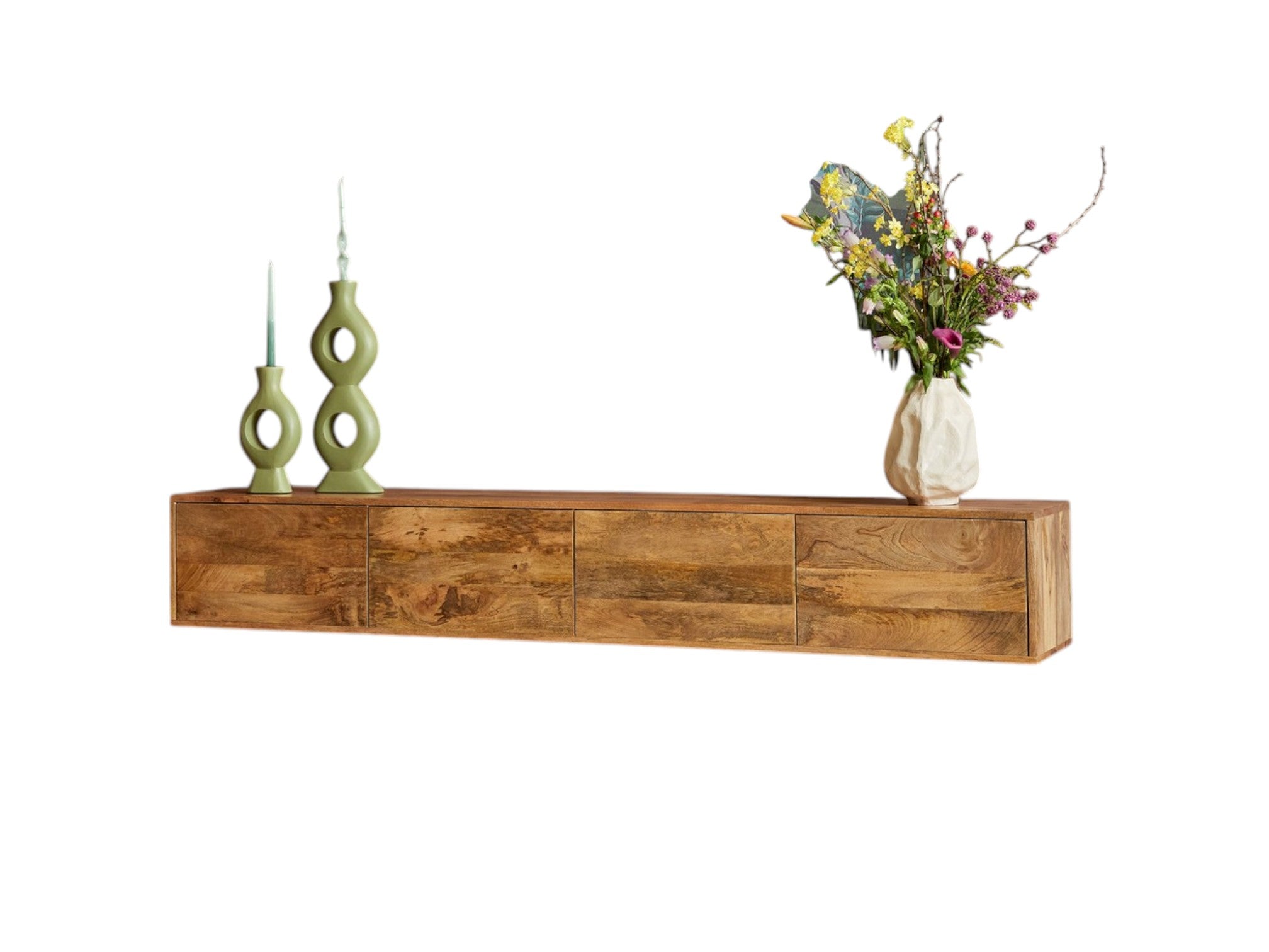 Schwebendes TV-Board Focus Natur – Lowboard aus Mangoholz mit Push-to-Open 200×35×30 cm