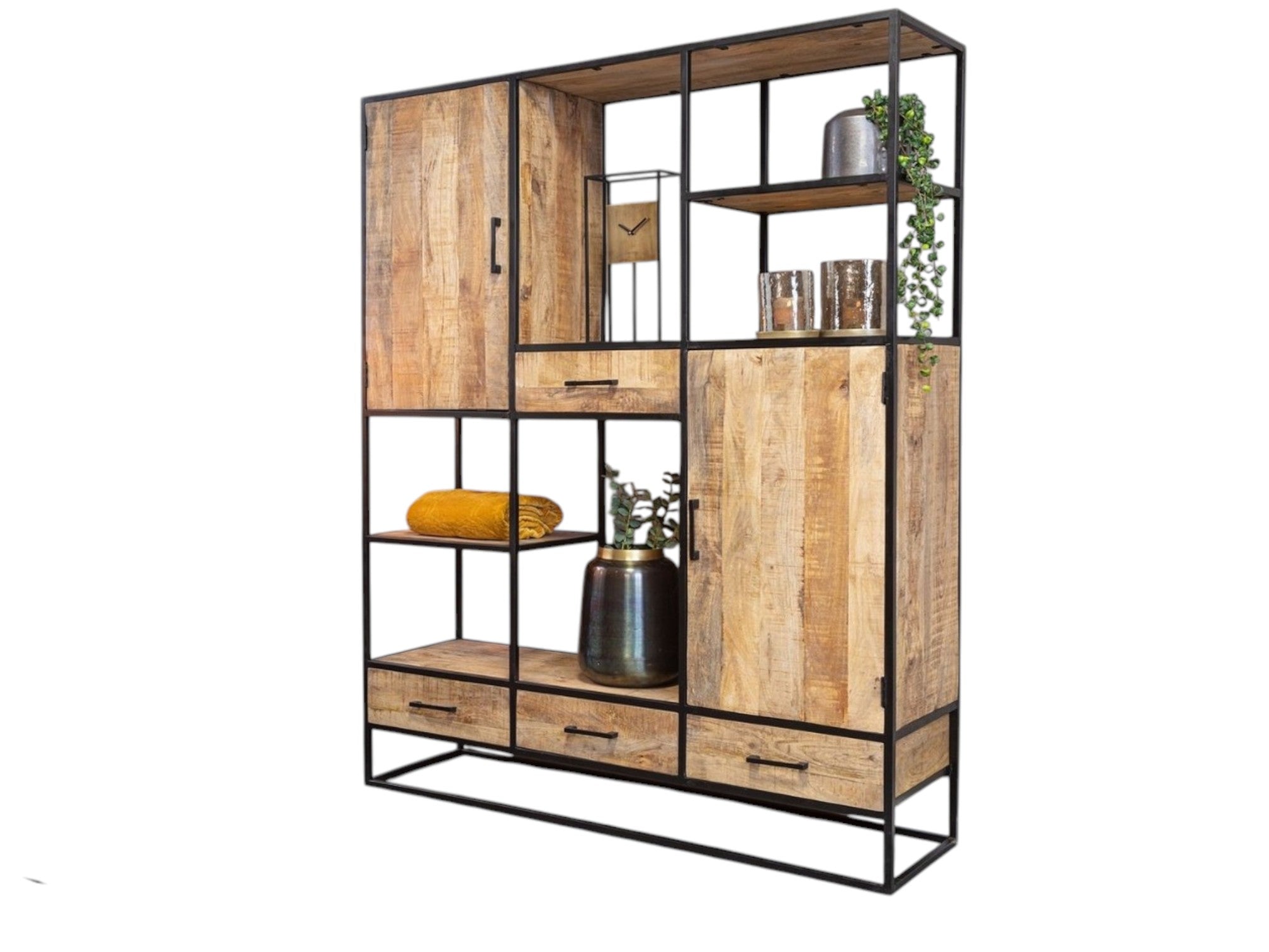 Regal Delta Natur XXL – Mangoholz Schrank mit stabilem Metallgestell, 160×45×200 cm, stilvolles Regal im Industrial-Look